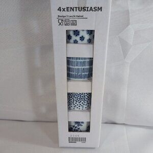 IKEA 4x ENTUSIASM 104.172.44 NEW I Leo H Dalrot Blue White Cups Tumbler Floral